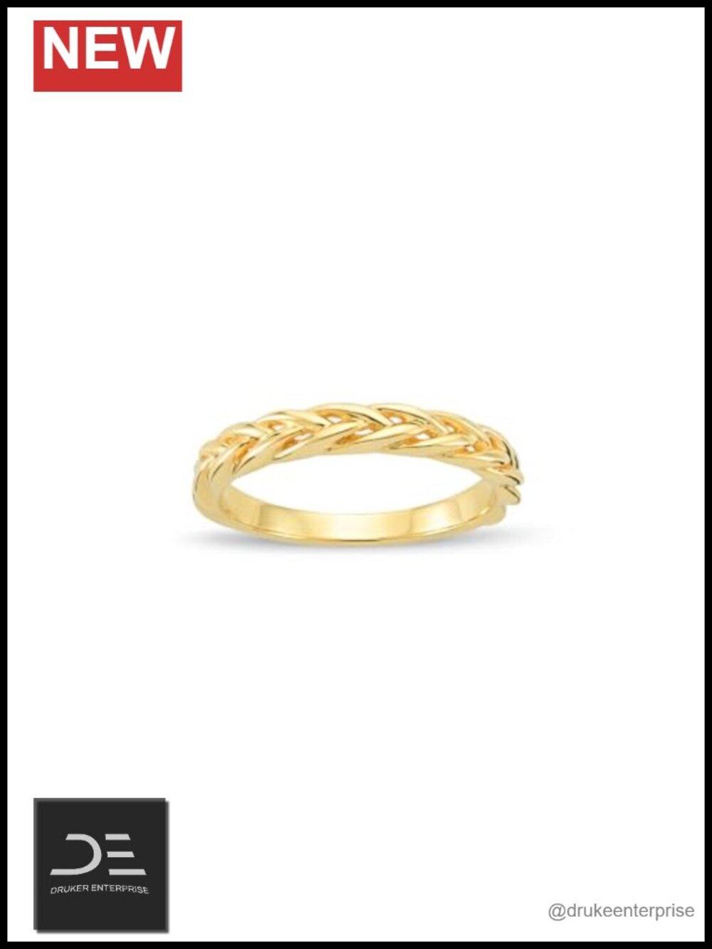 10K Solid Gold Braided Ring Women Stacking Eternity Band 2mm Prong Round White